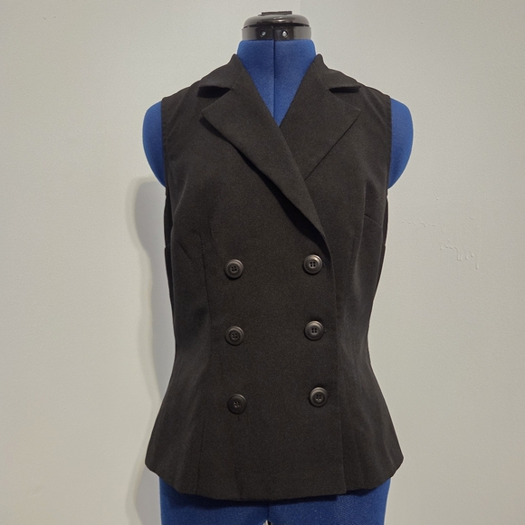 Vintage 90s Double Breasted Black Vest - Picture 1 of 5